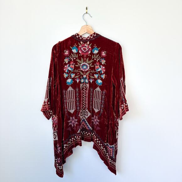 Johnny Was Velvet Embroidered Open Cardigan M Rust - Picture 3 of 9